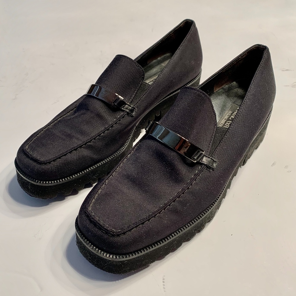 Vintage Paul Green Nylon Lug Sole Loafers Black Gem